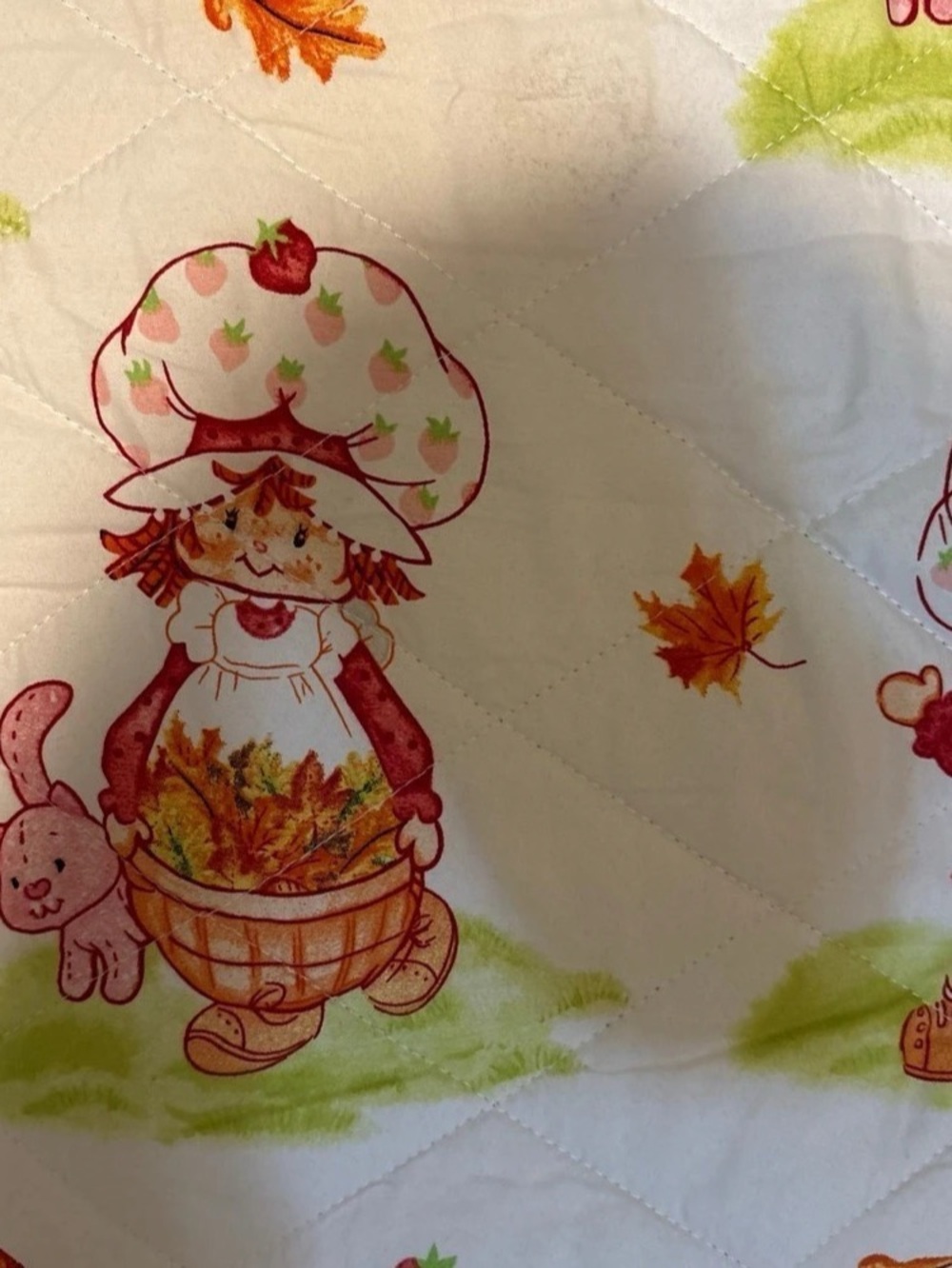 Strawberry Shortcake Full/Queen Quilted Blanket Fall Leaves White & Pink